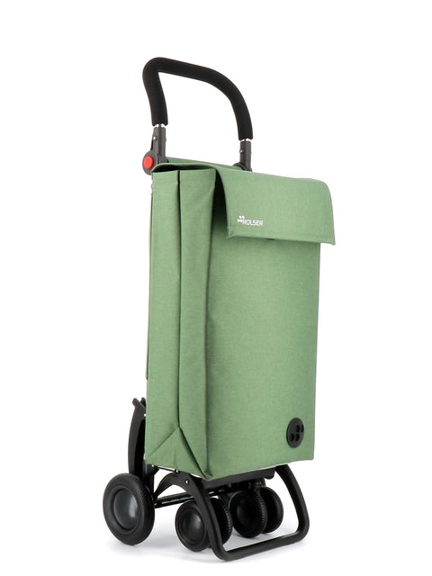 Ostoskärry Sbelta Tweed  vihreä 4 renkaalla, 2 kääntyvällä eturenkaalla ja säädettävällä kahvalla - Image 1