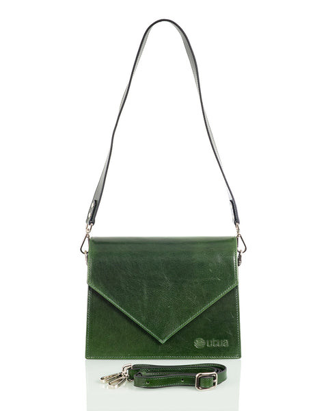Laadukas ja tyylikäs Utua Skoga vihreä kasviparkittu pikkulaukku aitoa nahkaa Sievi shopista