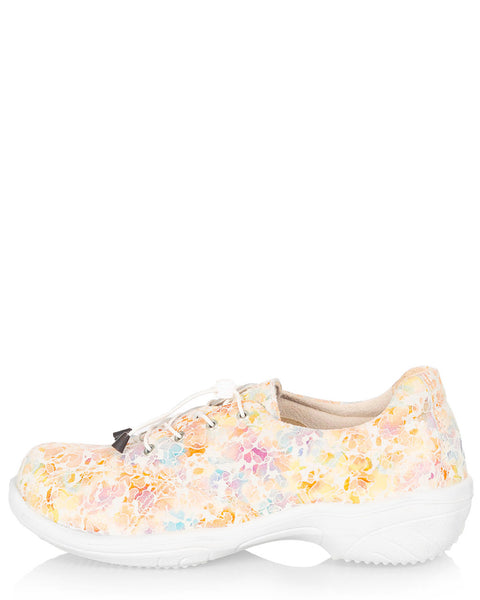 Naisten laadukas ja tyylikäs kävelykenkä Sievi Friida XL vaalea kukallinen