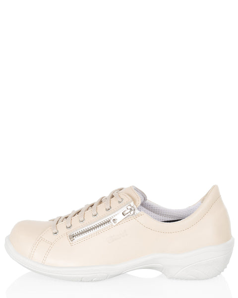 Naisten laadukas nahkainen kävelykenkä nauhoilla ja vetoketjulla Sievi Salla XL beige