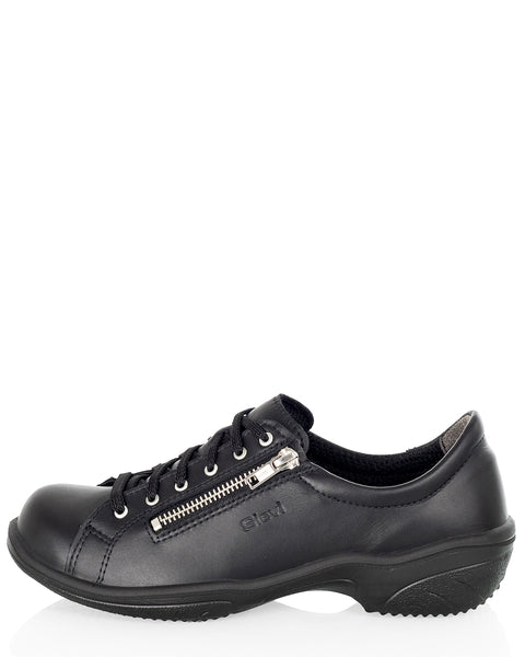 Naisten laadukas nahkainen kävelykenkä nauhoilla ja vetoketjulla Sievi Salla XL musta