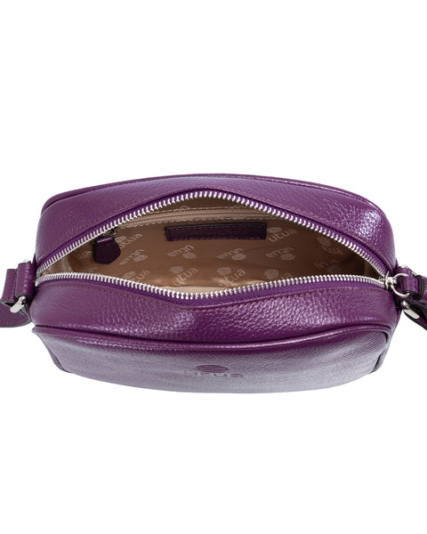Utua Espoo Exclusive tumma violetti pikkulaukku avattuna sisältä edestä päin