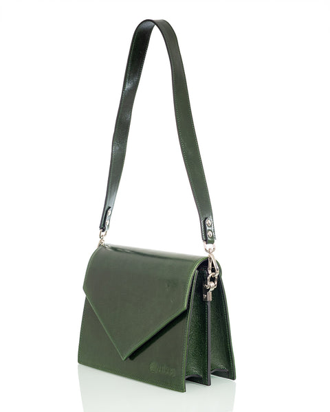 Vihreä nahkalaukku Utua Skoga vihreä kasviparkittu pikkulaukku Sievi shopista